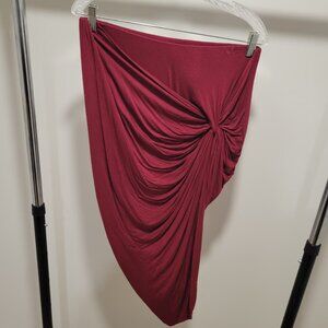 Burgundy Ruched Asymmetrical Skirt